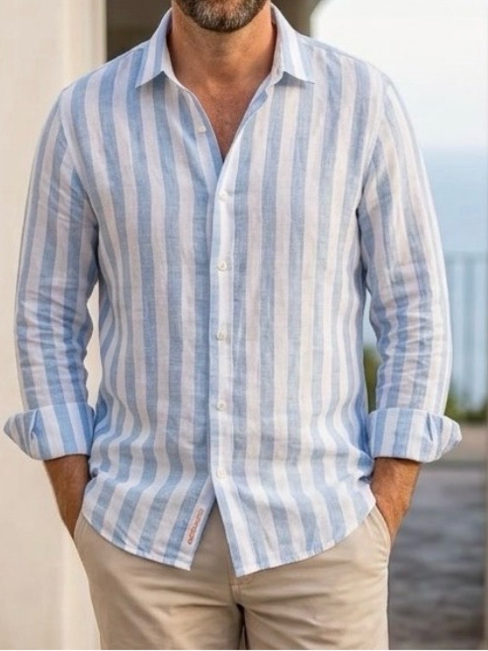 Miko Mako Anacapri Italy Men's 100% Linen Striped Long Sleeve Shirt Size XL Lino